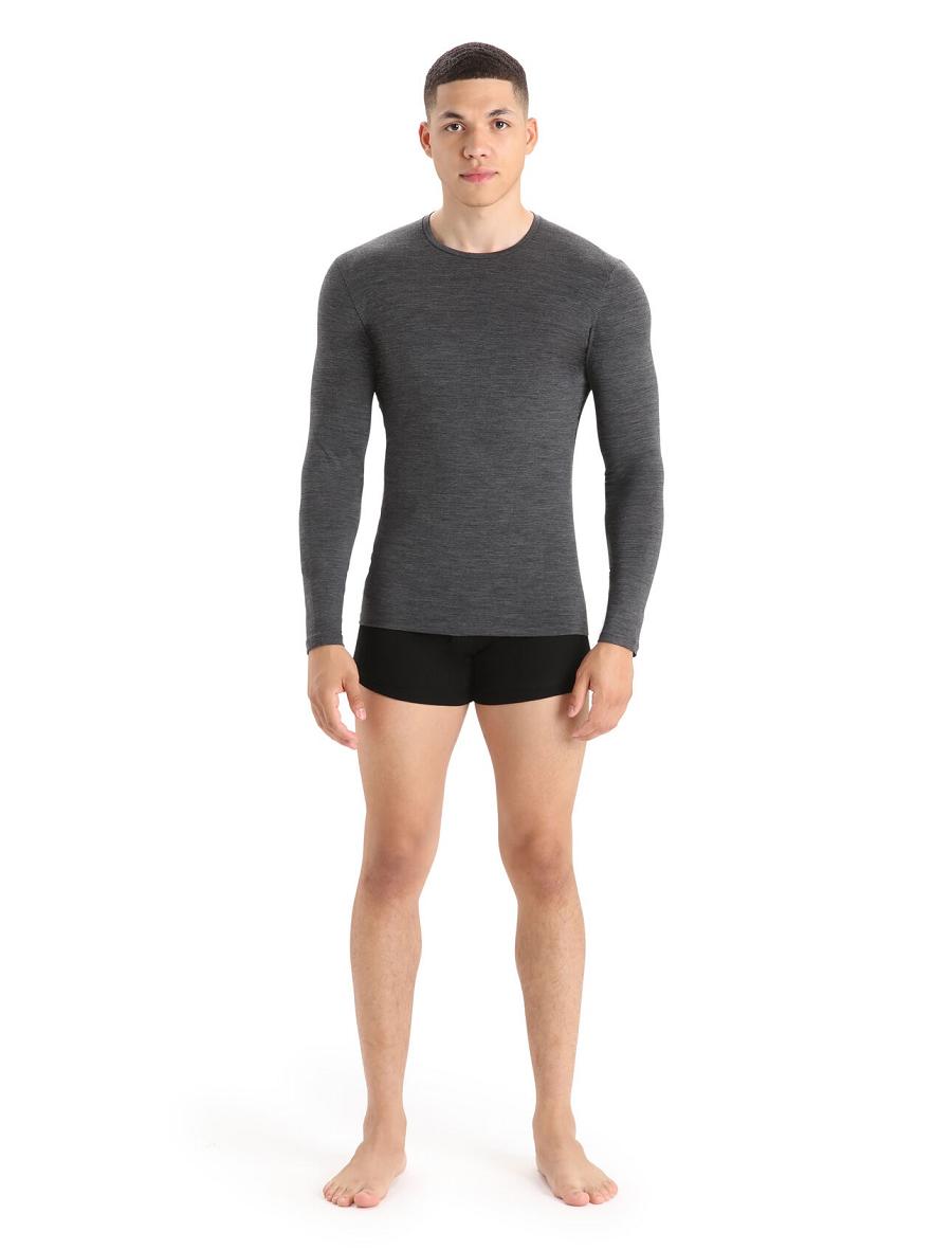 Icebreaker Merino Anatomica Long Sleeve Crewe T-Shirt Férfi Fehérnemű Fekete Szürke | HU 1291NWYB